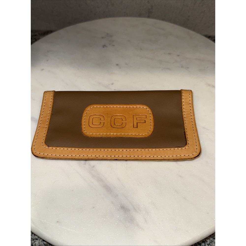 Jon Hart Design Canvas And Leather Check Book Cover Brown Monogram "CCF"
